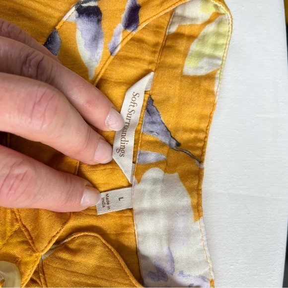 Soft Surroundings Cotton Floral Mustard Women's Top Large - Picture 7 of 8